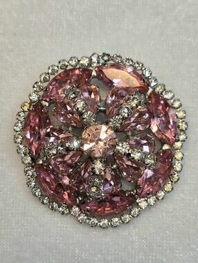 Vintage Albert Weiss Pink Rhinestone Flower Brooch / Pin